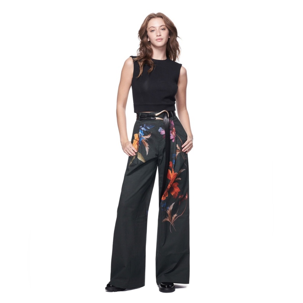 Floral Black Wide-Leg Trousers